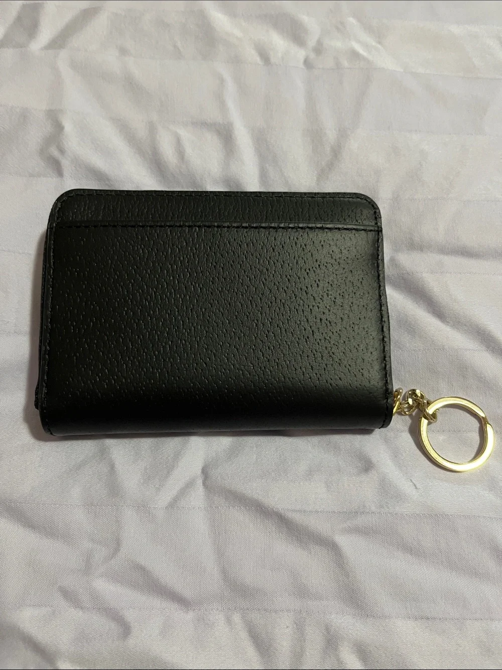 kate spade Black Leather Zip Card Holder with Gold Key Ring